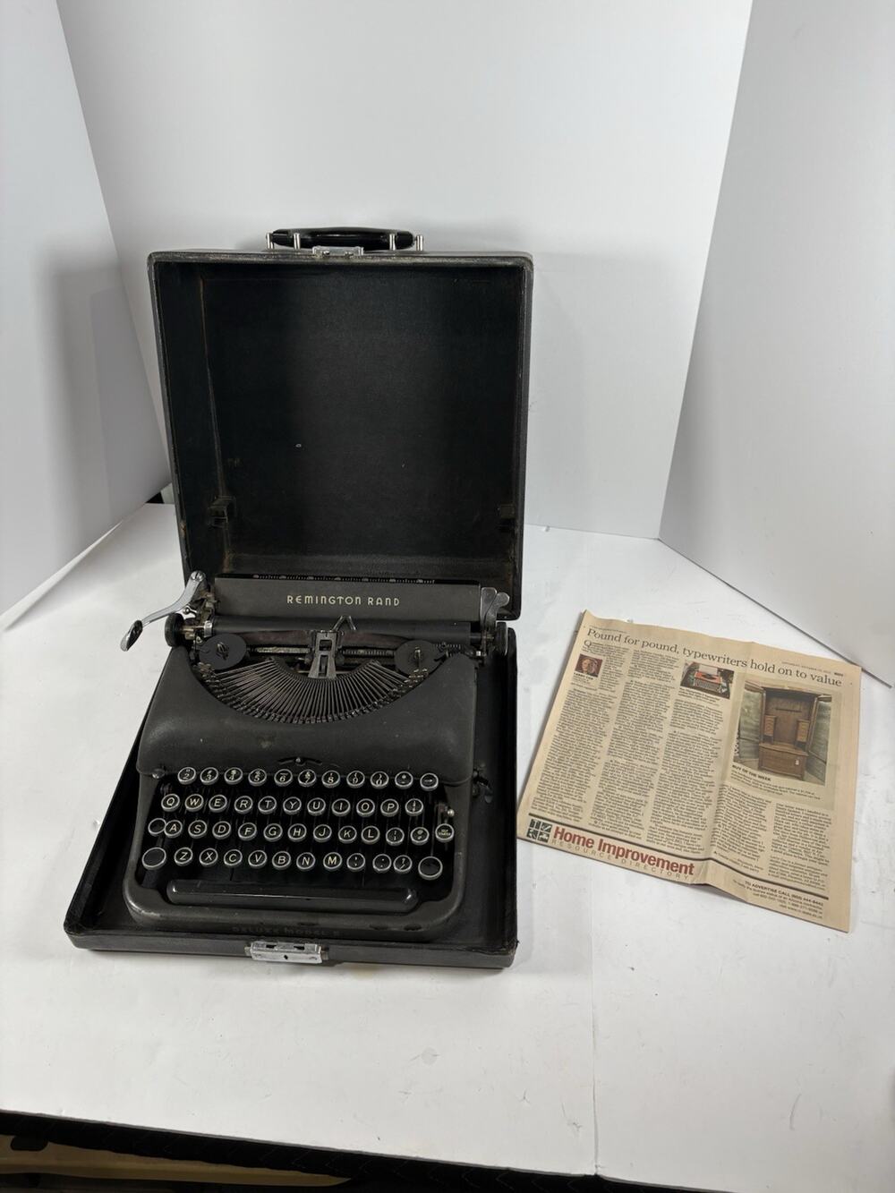 Vintage Remington Rand Portable Typewriter W Case Functional Not Fully Test